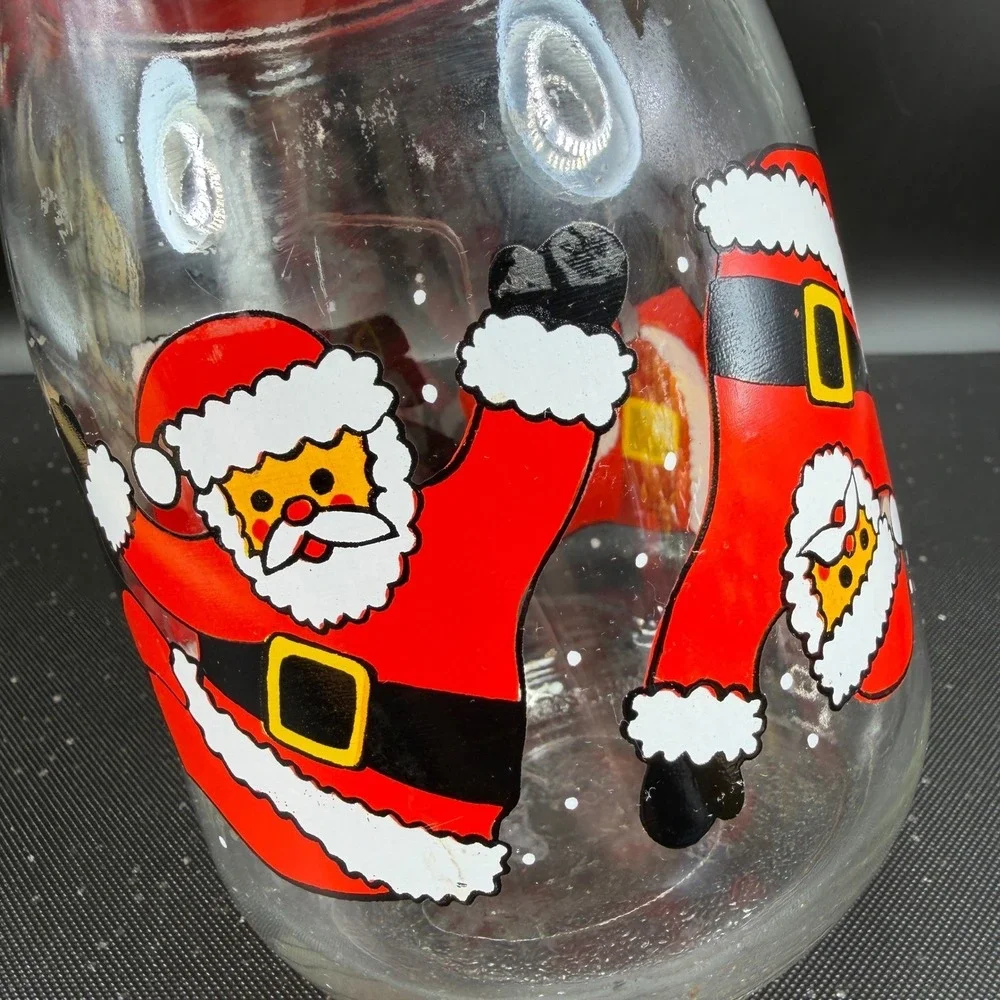 Vintage Santa Claus Glass Cookie Jar Made‎ in France Red Lid Christmas Canister